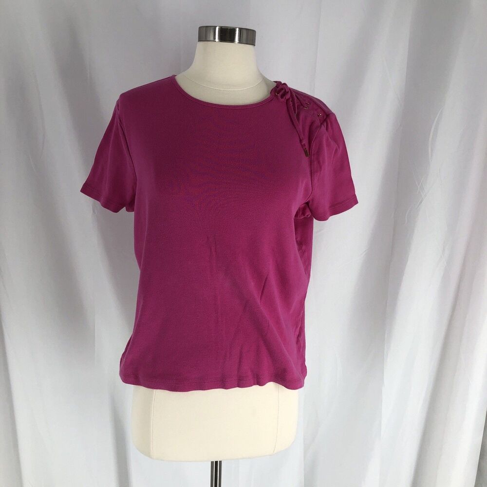 Lauren Ralph Lauren Cotton Pink Lace Up Shoulder T-Shirt Size Medium